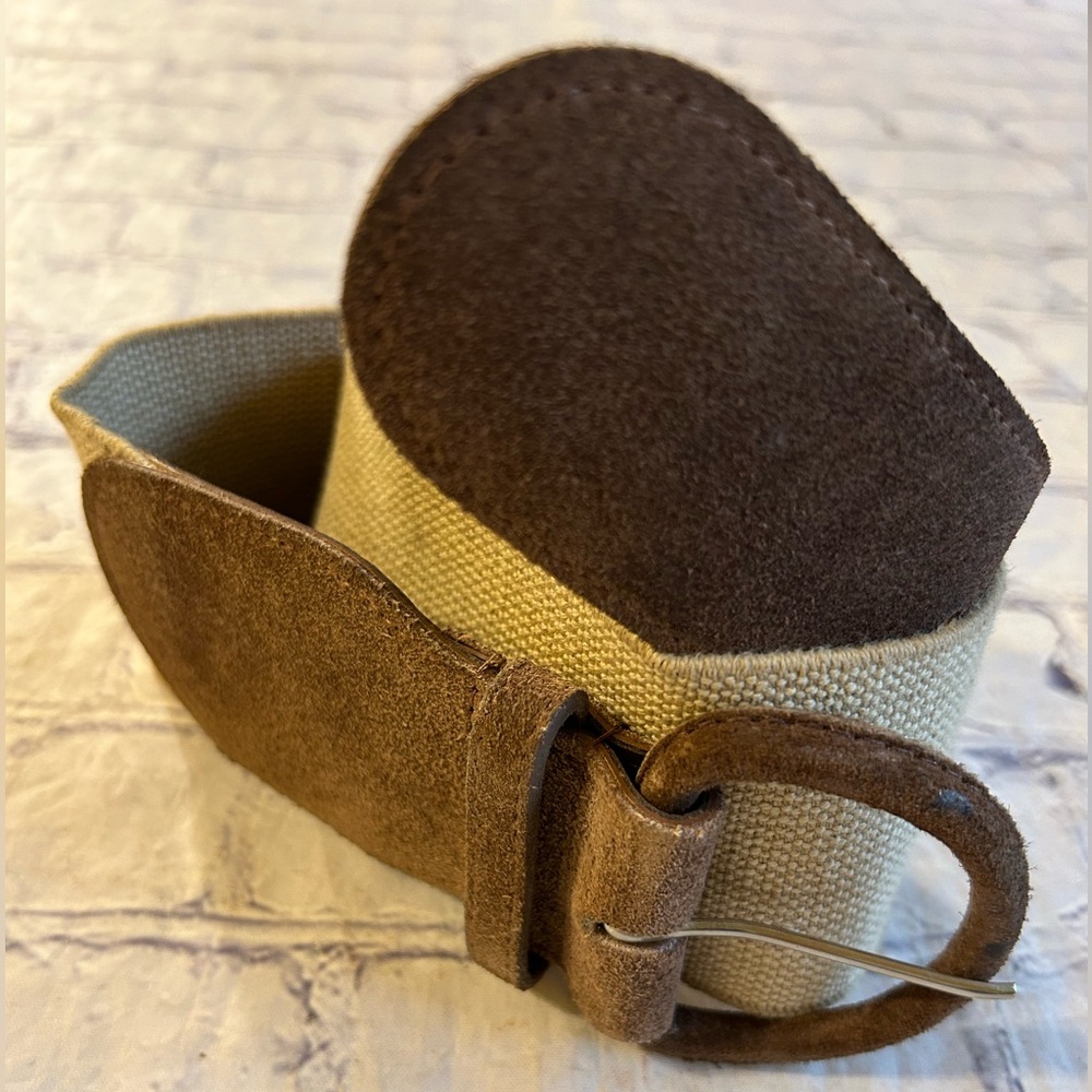 AXCESS BROWN SUEDE WITH COVERED BUCKLE & TAN STRETCH BAND WOMENS BELT SIZE SMALL